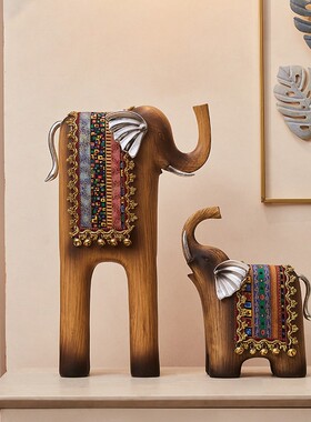 中古风侘寂大象一对摆件