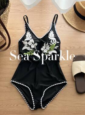 [Sea Sparkle]葡萄酒庄ins复古法式立体刺绣高级连体度假温泉泳衣
