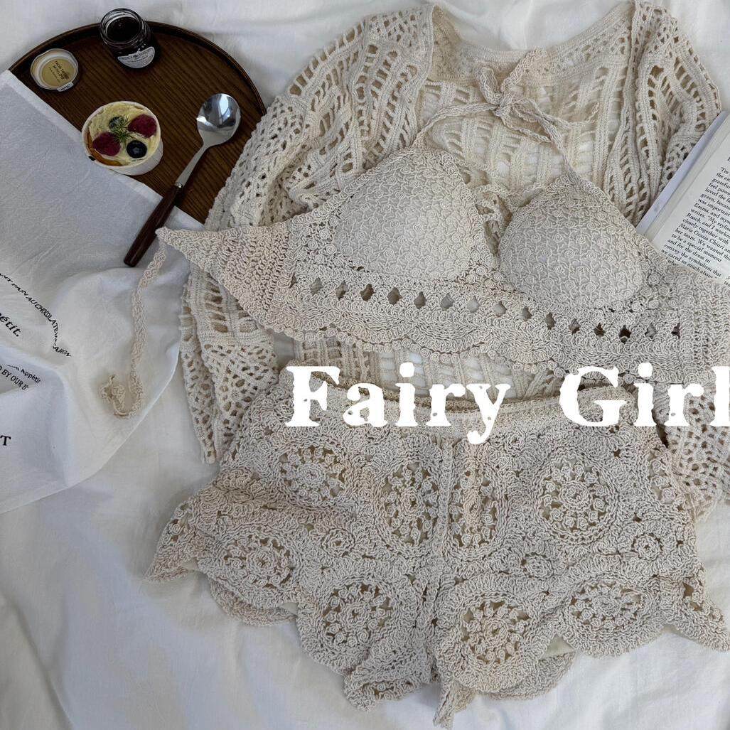 FairyGirl泳衣佘曼诗明星同款海边度假泳衣蕾丝裤拍照短裤套装,运动/瑜伽/健身/球迷用品,分体泳衣,淘宝优惠券,粉丝福利购,淘宝优惠卷