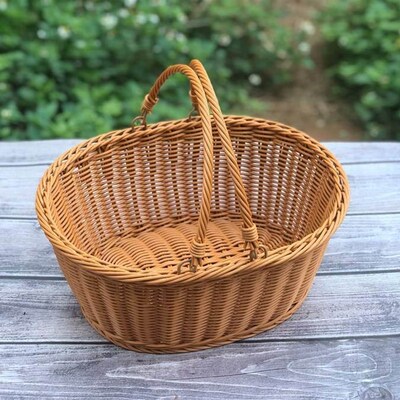 田园藤编收纳篮收纳篮购物篮小竹篮礼品篮柳编水果篮手提买菜篮子