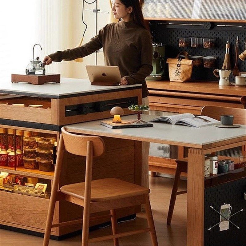 樱桃木岛台餐桌一体组合多功能小户型实木可伸缩吧台岩板餐桌,住宅家具,岛台餐桌,淘宝优惠券,粉丝福利购,淘宝优惠卷