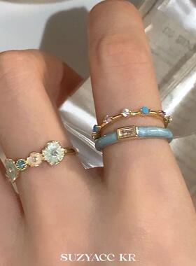 suzyacc kr超显白贝母珐琅蓝色戒指小众设计食指戒轻奢高级感指环