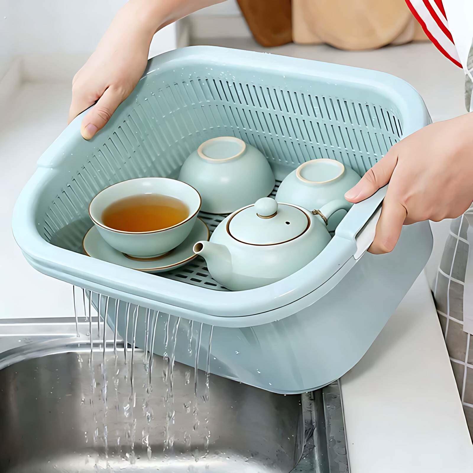 洗茶具专用盆双层两用沥水洗盖碗盆塑料沥水篮子功夫茶清洗盆家用