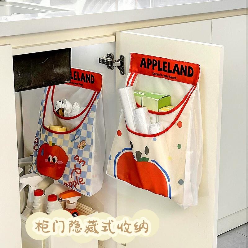 厨房垃圾袋收纳神器柜门壁挂式装塑料袋子收纳网兜保鲜膜收纳挂袋