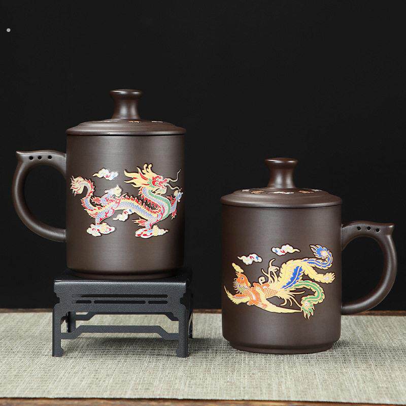 遇热变色龙凤紫砂公杯水杯马克杯喝水杯子公司活动