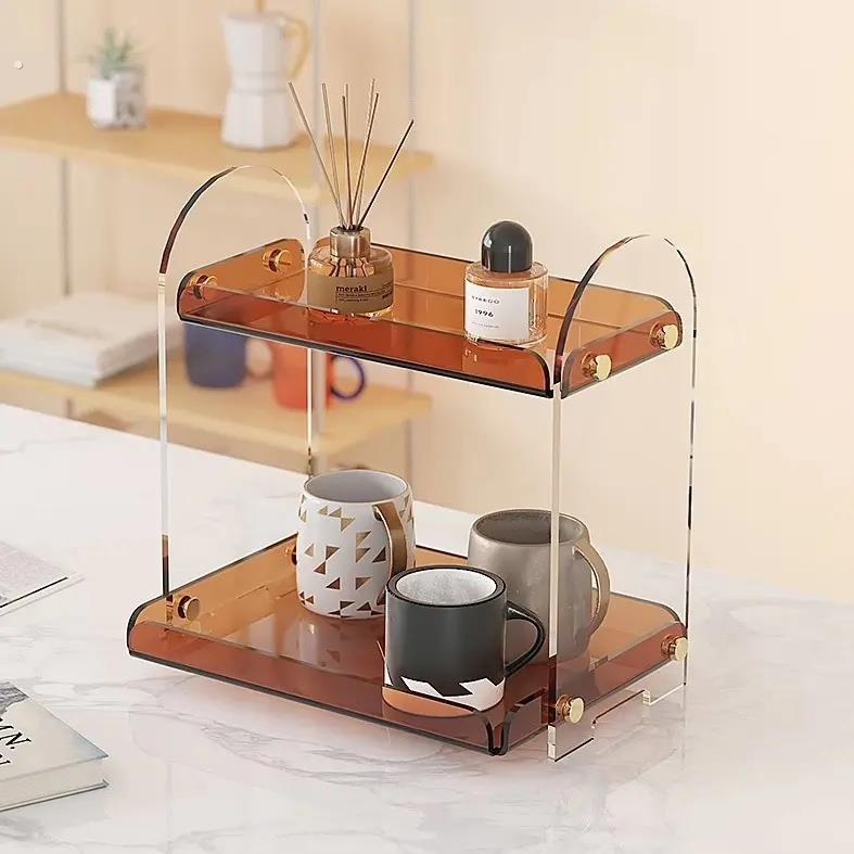 化妆品收纳架高颜值亚克力洗漱台桌面置物架多层轻奢风浴室收纳盒