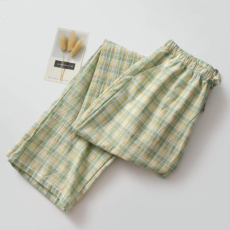 格子睡裤女生薄休闲直筒沙滩长裤可外穿家居睡眠裤减龄