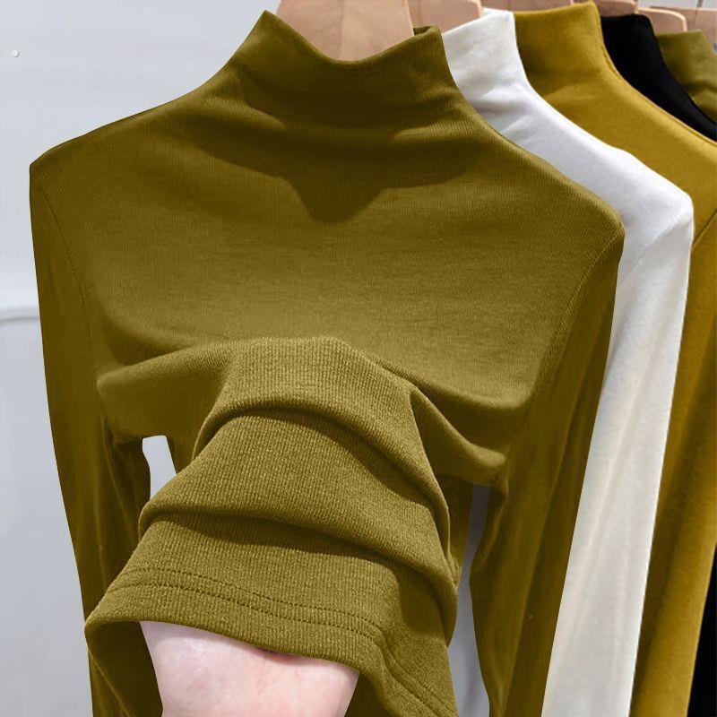 德绒打底衫女2025新款内搭加绒加厚秋冬季修身半高领上衣t恤长袖