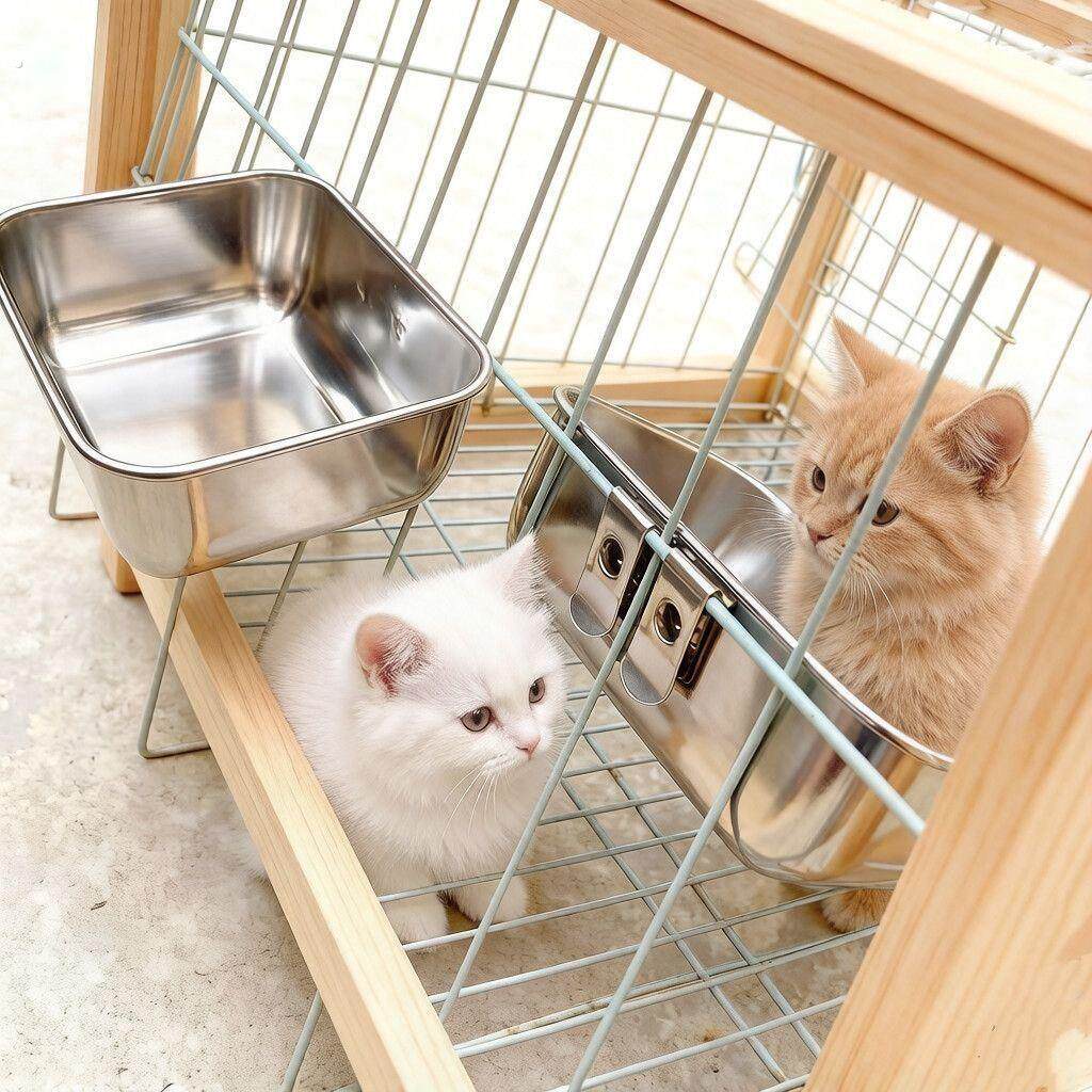 不锈钢猫碗一体式方形悬挂猫笼狗笼挂碗宠物喝水狗食盆兔子碗