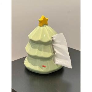可爱圣诞树桌面纸巾盒陶瓷高颜值创意装饰品客厅茶几纸巾盒摆件