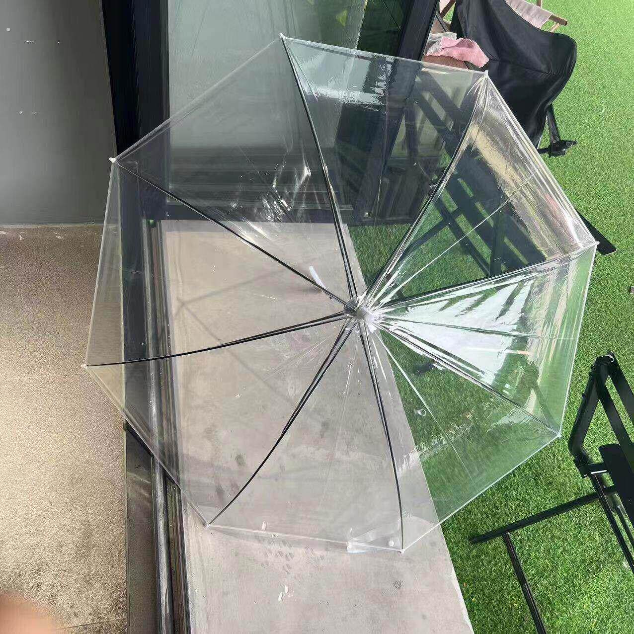 8骨超高颜值网红拍照神器纯透明雨伞自动长柄透明伞白色透明雨伞