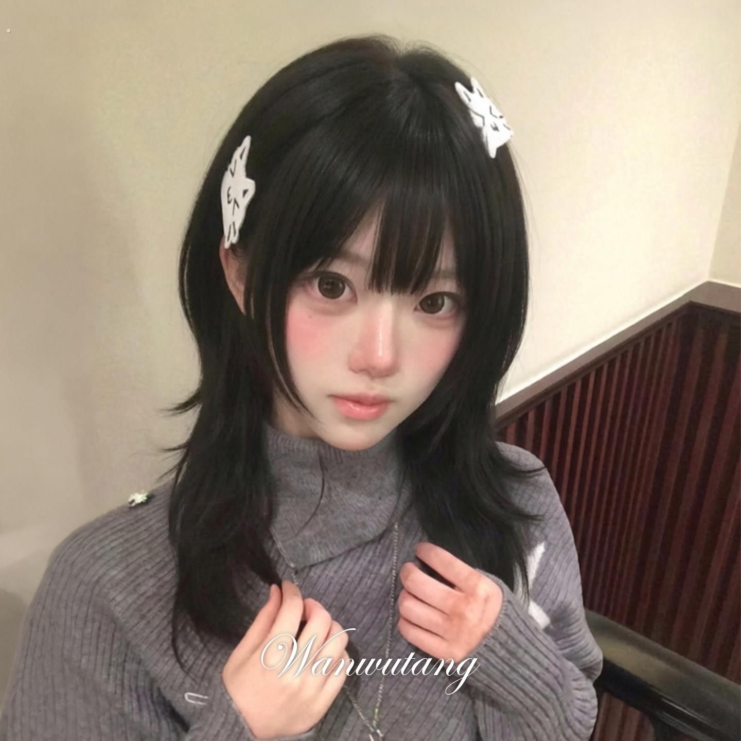 【呆萌猫耳】玩物堂日系高层次水母头假发女日系锁骨发整顶全套式