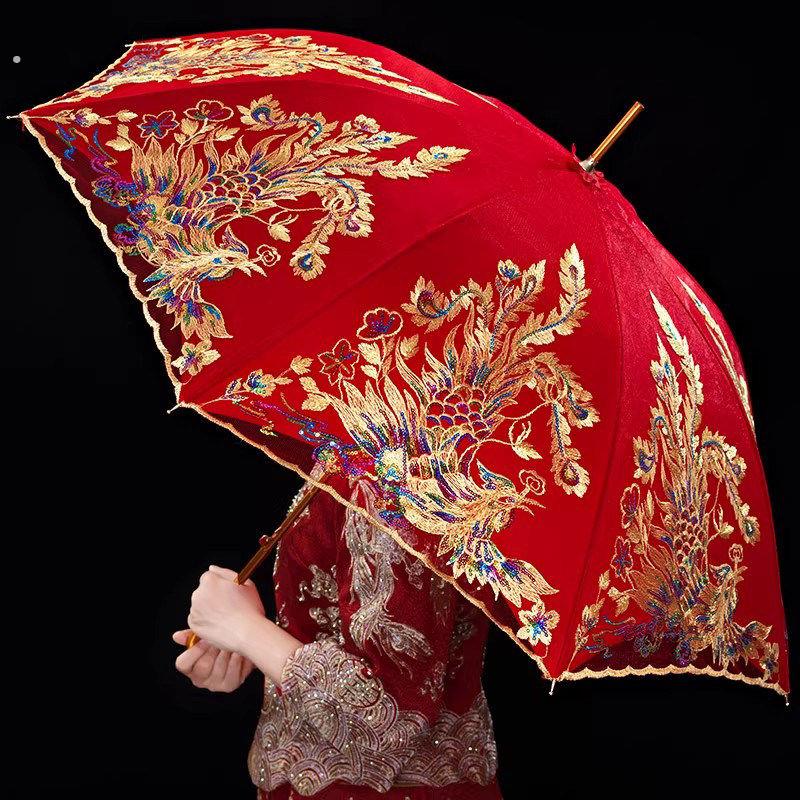 结婚红伞新娘雨伞中式婚伞迎亲婚礼陪嫁接亲出嫁喜伞高档订婚中式