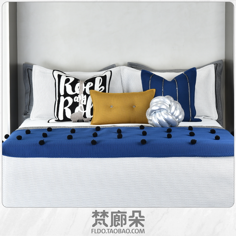 梵廊朵12件套床品现代儿童男孩酷炫蓝色样板房家居软装床上用品