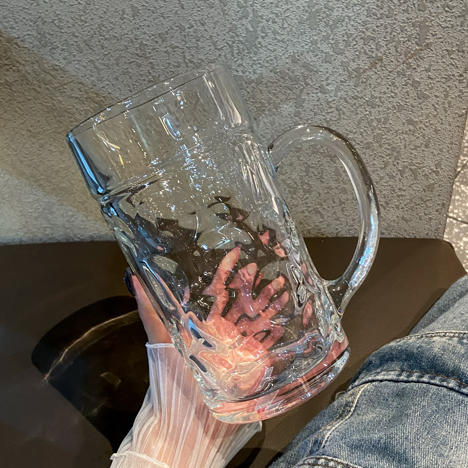 大容量啤酒杯套装家用酒吧带把精酿扎啤杯1300ml创意透明喝水杯子