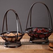 手工竹编大漆提手迷你果篮果盘复古竹制插花篮藤编花器小花架