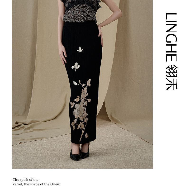 翎禾LINGHE-「百两金」冬季穿搭气质时尚直筒针织秋冬款半身裙