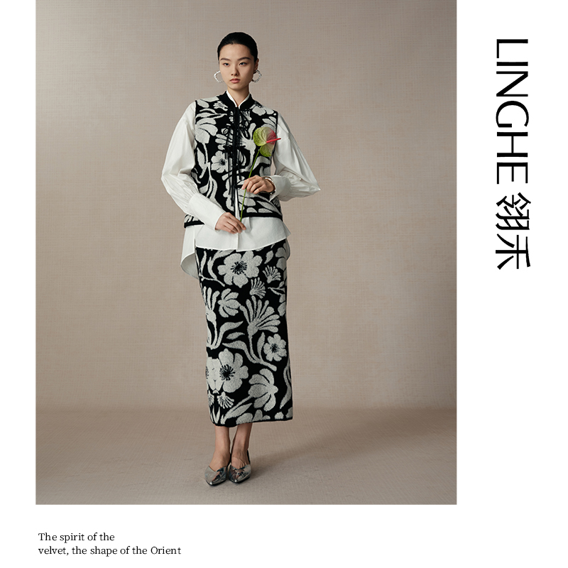 翎禾LINGHE-「折桂」针织马甲新中式秋冬羊绒优雅复