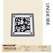 翎禾LINGHE 桑蚕丝方巾丝巾气质时尚 百搭黑白大方轻奢简约女士