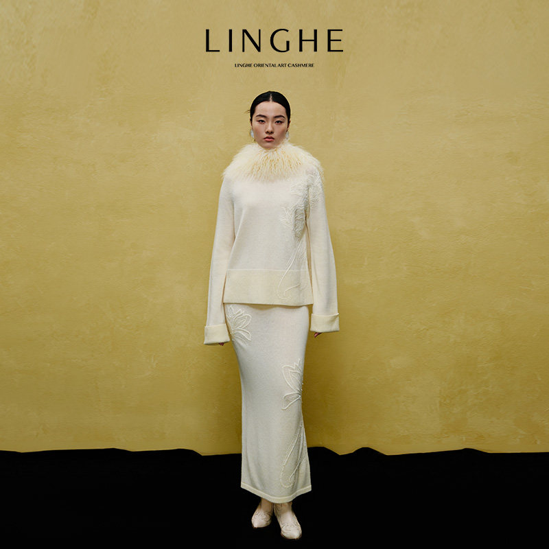 【舒心】翎禾LINGHE-「吉量乘玉」长袖圆领针织套头衫直筒半裙套