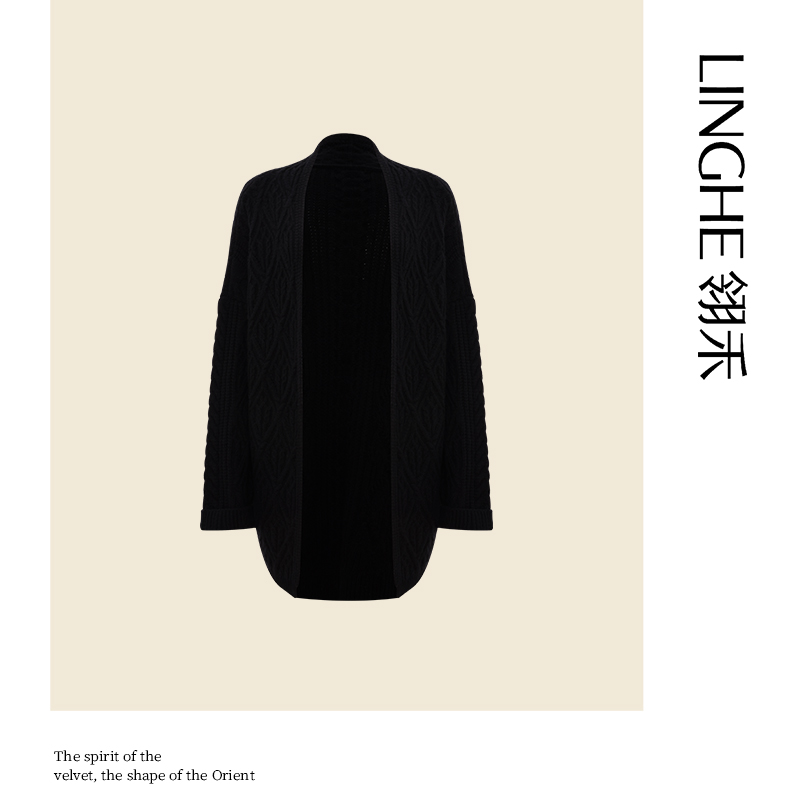 翎禾LINGHE-常规夏季V领秋季落肩袖毛针织衫