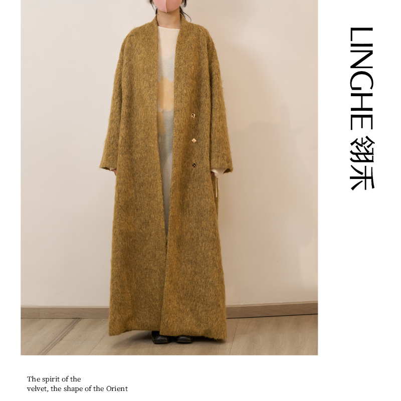 翎禾LINGHE-秋冬季保暖长款羊毛大衣外套时尚气质毛