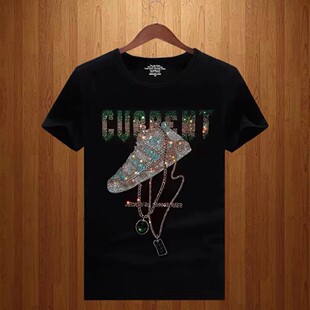 风狄男女职业装男款鞋子烫钻短袖t恤男青年百搭体恤大码T恤潮牌男