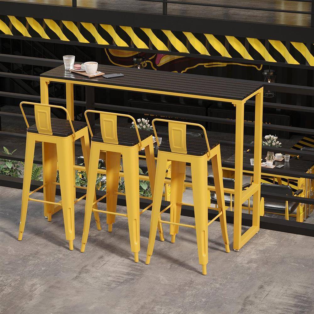 需定制户外吧台桌椅组合商用塑木酒吧奶茶店长条高脚家用窗边靠墙