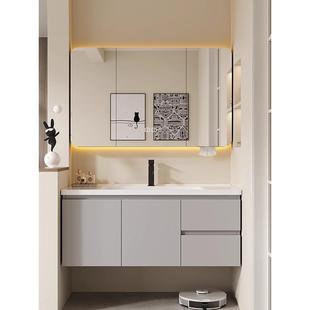 佐木森橡胶木烤漆浴室柜组合陶瓷一体盆奶灰卫生间洗漱台洗脸盆柜