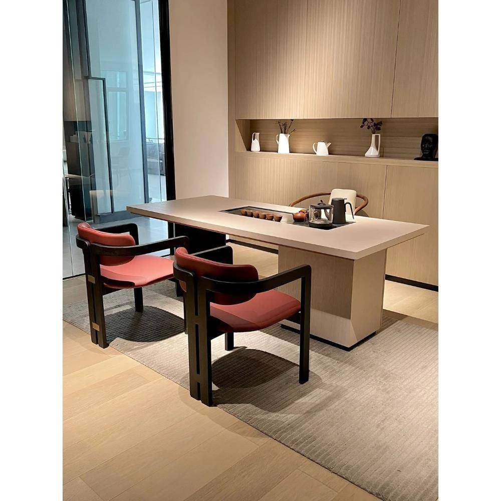 需定制新中式白蜡木现代简约茶桌椅组合办公室书桌一体两用高级感