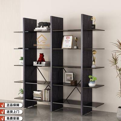 需定制意式极简书架装饰展示柜实木多层置物架落地玻璃靠墙收纳架