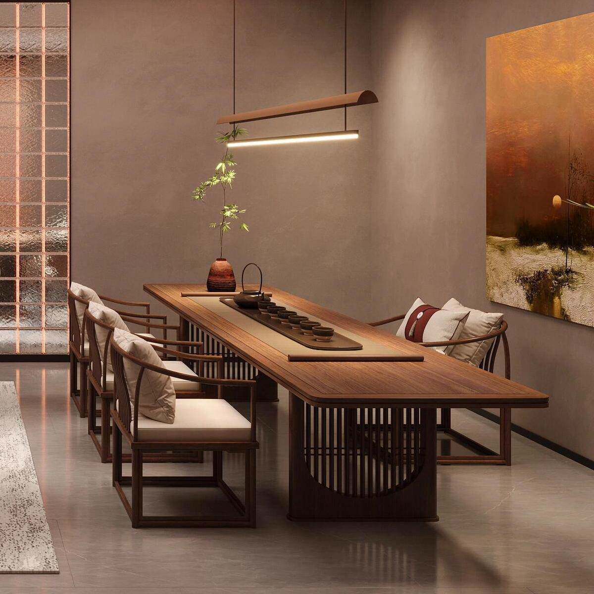 需定制新中式实木茶桌椅禅意功夫茶台一体高端茶室办公室家用泡茶