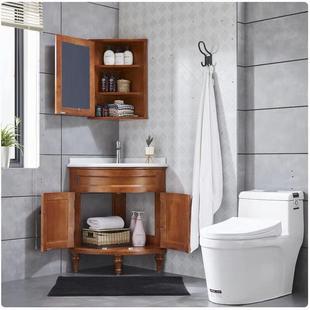 浴室角三角形浴室柜组合橡木Pvc小公寓落地式 洗手盆