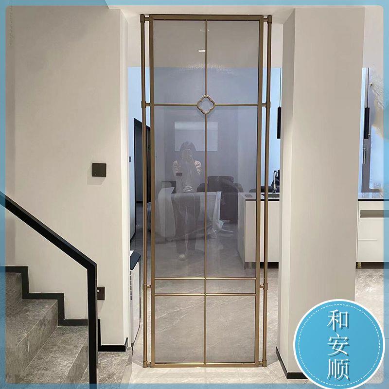 定制夹丝玻璃屏风隔断艺术夹娟玻璃山水画不锈钢玄关装饰家居简约