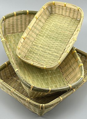 长方形竹编筐水果蔬菜竹制收纳篮饭厅明档展示装饰品海鲜牛头盆盘