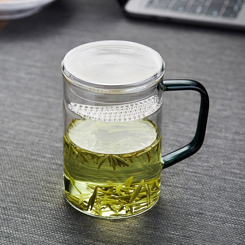绿昌明耐热玻璃茶杯茶水分离月牙过滤杯喝茶杯子办公室家用泡茶杯