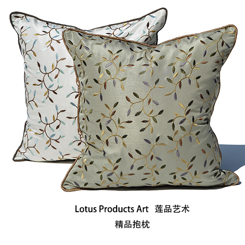 仿真丝绣花抱枕简约现代中式沙发靠垫靠背床上抱枕靠枕枕套不含芯