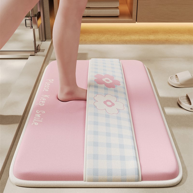 浴室防滑垫加厚记忆海绵绑带吸水速干擦脚地毯卫生间地垫厕所门口