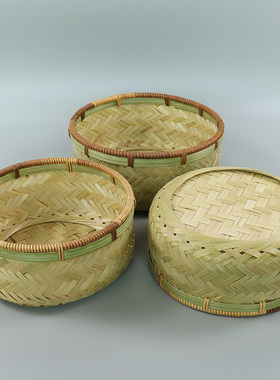 竹编制品精品篮子圆形竹筐农家纯手工编织竹青筐零食筐馒头筐