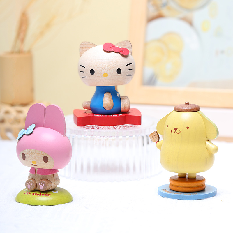 森活木趣木质HelloKitty桌面车载饰品中控台车内弹簧摇头晃脑摆件