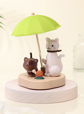 森活木趣KT木质充电氛围创意台灯小夜灯猫咪伞灯床头LED生日礼物