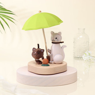 森活木趣KT木质充电氛围创意台灯小夜灯猫咪伞灯床头LED生日礼物
