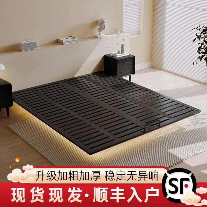无床头悬浮床白蜡木全实木齐边床1.8m意式现代简约橡木排骨架主卧