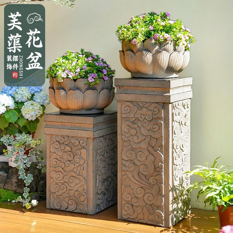 庭院花园石墩子盆景架底座水泥仿石头花盆花架子户外石柱摆件