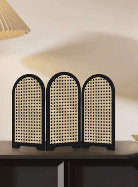 侘寂中古风屏风桌面摆件入户玄关边柜创意装饰品高级感电视柜摆画