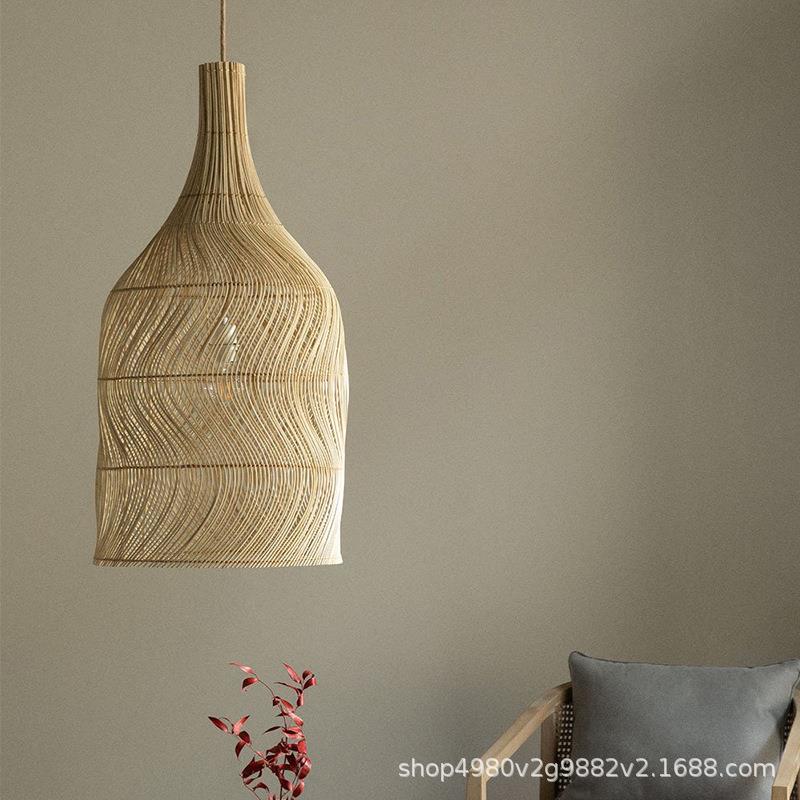 侘寂风竹编藤编吊灯禅意茶室民宿设计师客厅卧室餐厅复古日式个性