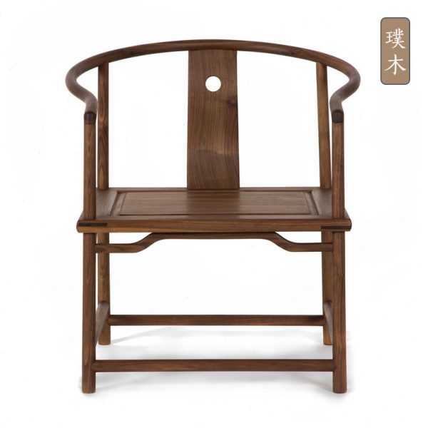 璞木禅意新中式圈椅休闲椅免漆老榆木实木复古椅子黑胡桃仿古家具