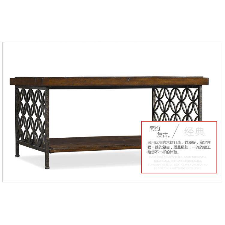 美式乡村铁艺实木客厅茶几玄关桌子复古老茶几边几做旧书桌写字桌
