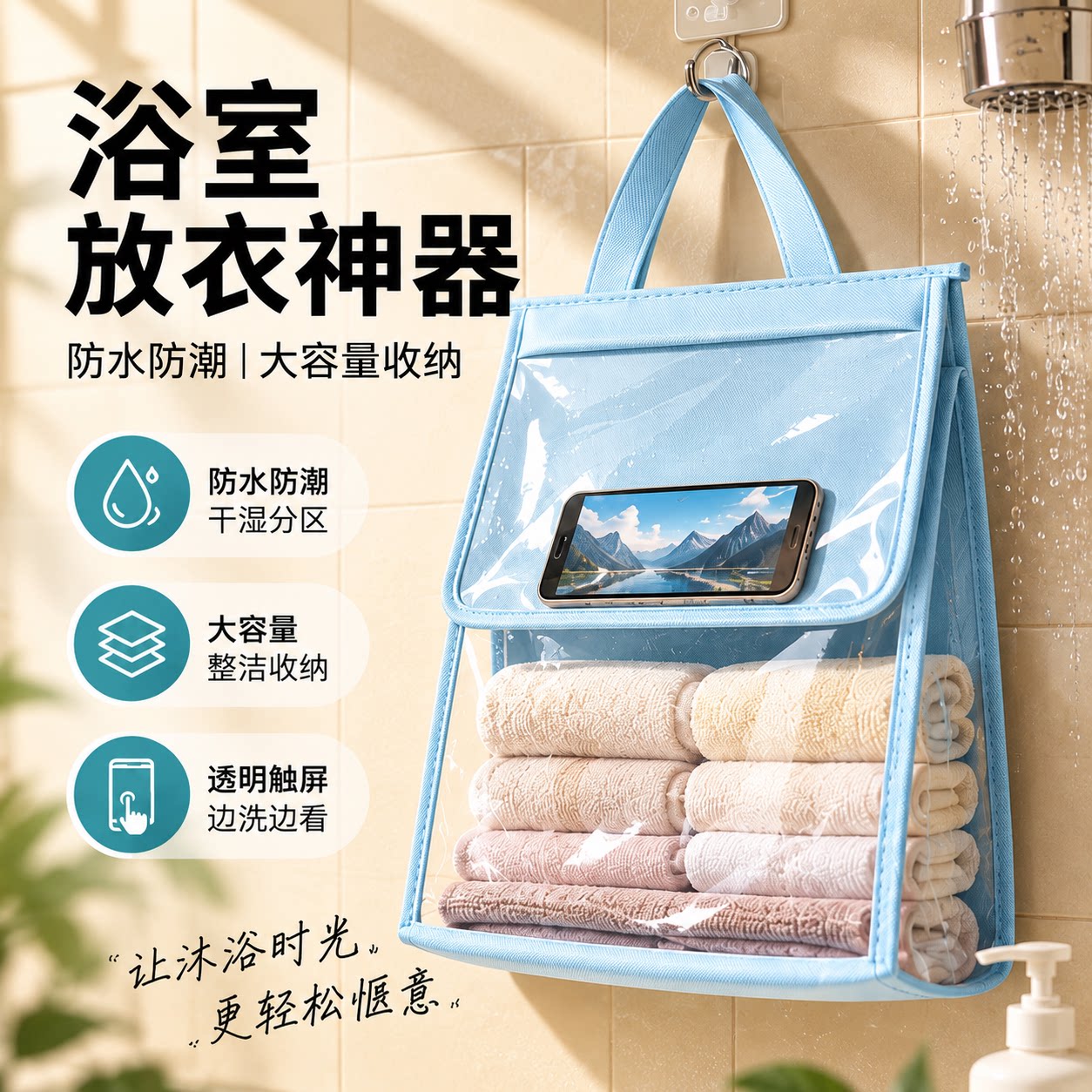 浴室防水墙挂大容量衣物收纳袋