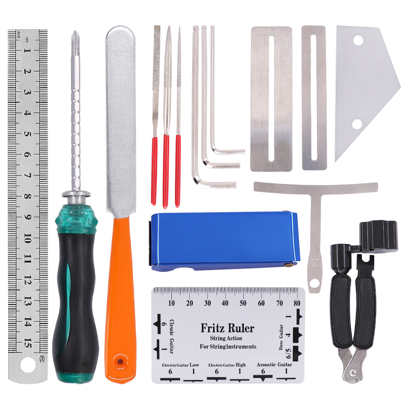 W005吉他工具包锉刀扳手弦距尺上弦器品丝弦枕打磨器维修工具套装